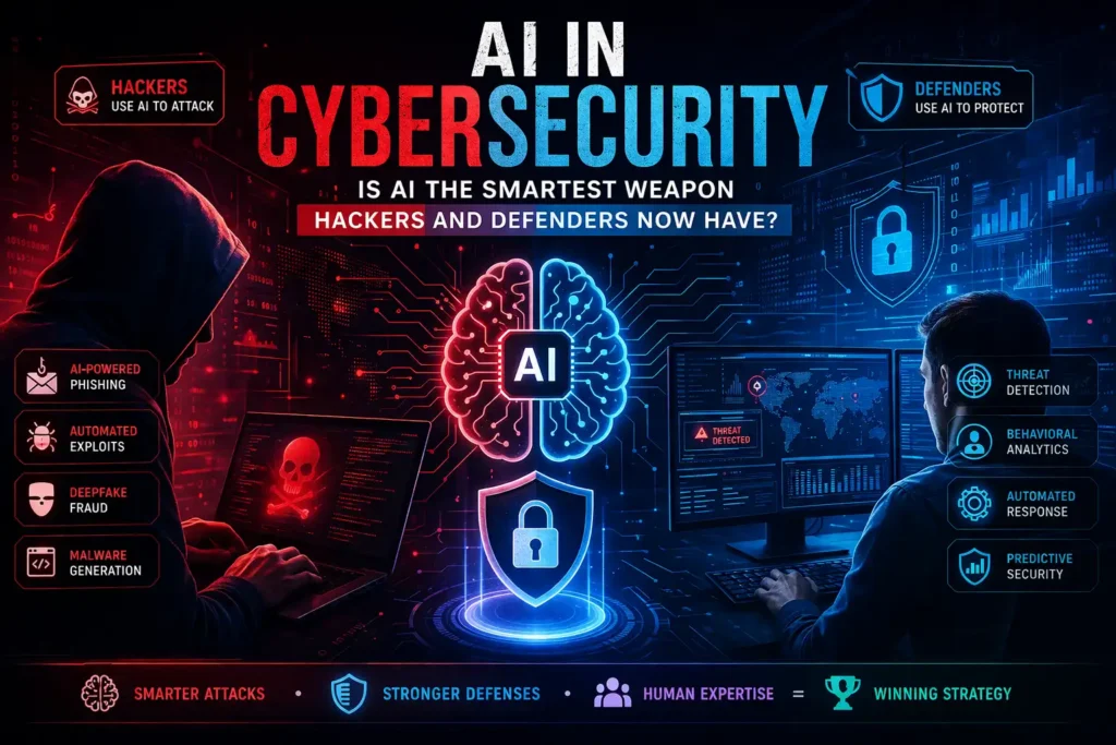 Diagram showing the role of AI in cybersecurity — attack and defense cycle